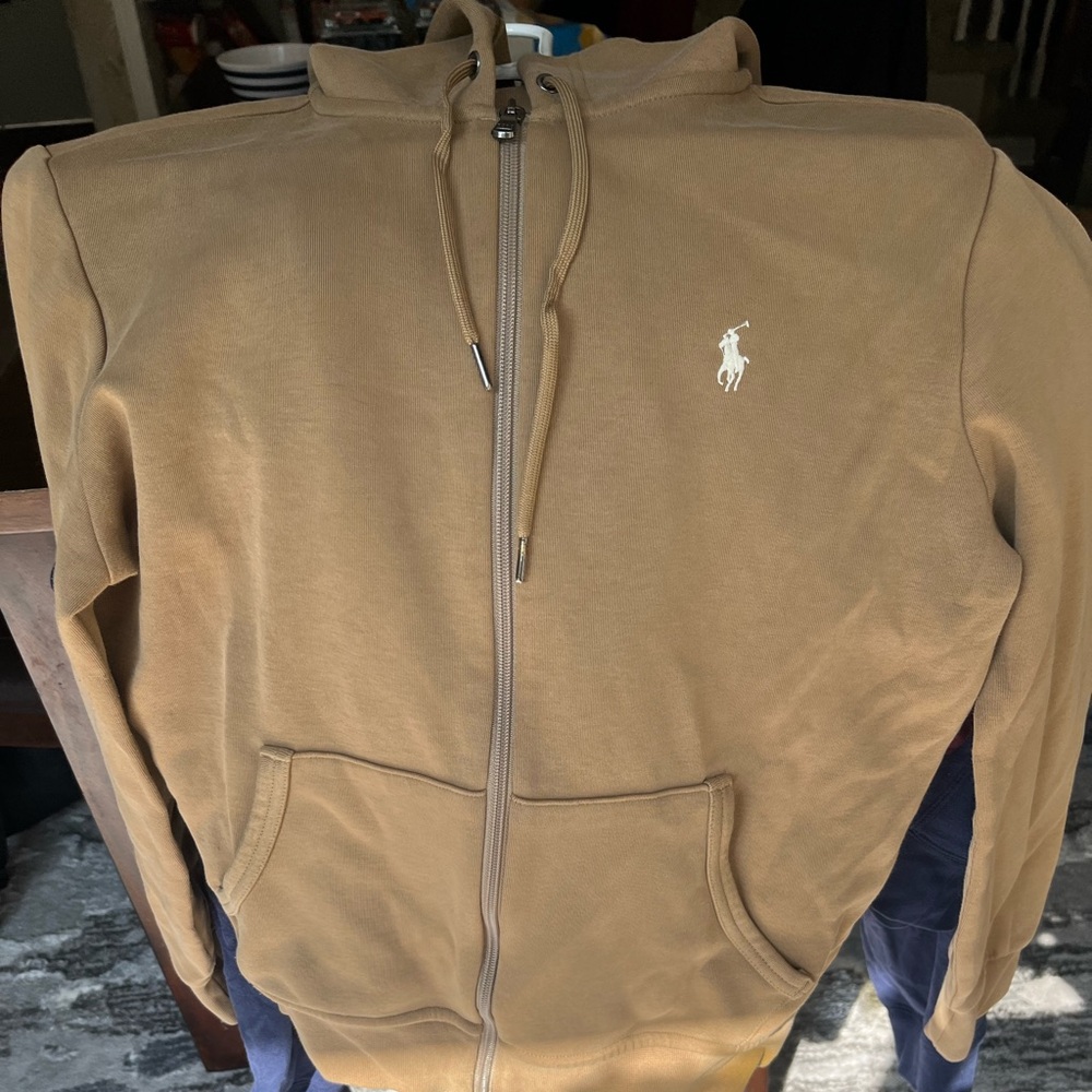 Men’s Tan Polo Double Knit Fleece zip up hoodie